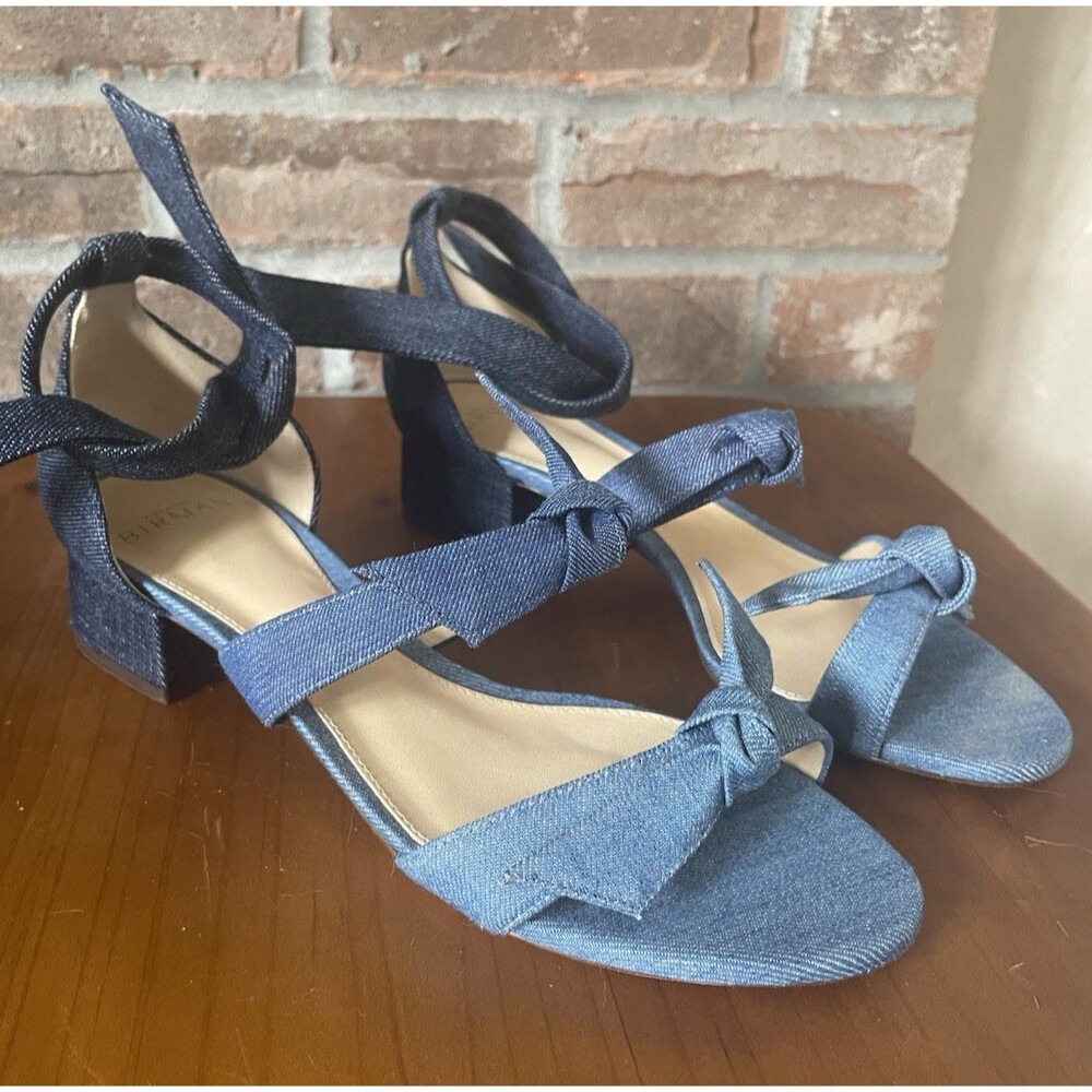 Alexandre Birman Heel Sandals Size 37 Blue Denim Bow Ankle Wrap MSRP $395 - Picture 3 of 13